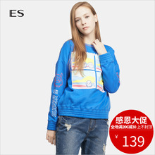 艾格 ES 秋款时尚宽松卡通拼块印花圆领套头卫衣女  K129图片