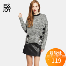 艾格 E＆joy 冬款时尚宽松修身圆领套头长袖针织衫女F637图片