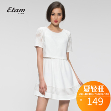 艾格 Etam 女装2018夏款镂空钩花纯色短袖连衣裙S139图片