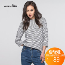 艾格 WEEKEND 秋款新品时尚经典条纹圆领七分袖针织衫S851图片