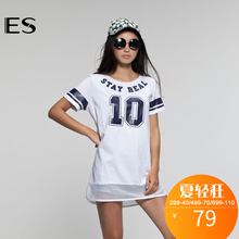 艾格 ES夏款女装薄款中长款拼接时尚短袖T恤S619图片