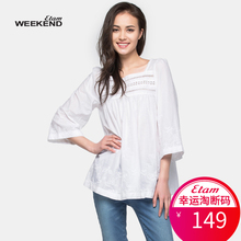 艾格 WEEKEND春季新品宽松时尚纯色方领镂空印花衬衫女S050图片