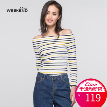 艾格WEEKEND秋款经典条纹一字领针织长袖t恤女修身S832图片