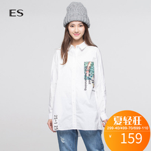 艾格 ES 春款翻领印花拼接中长款女宽松衬衫S893图片