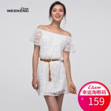 艾格 WEEKEND 夏款一字肩蕾丝钩花收腰连衣裙S576图片