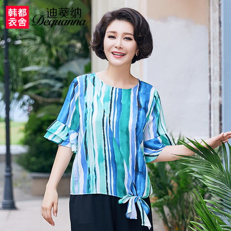 迪葵纳中老年女装夏季新款中年女40岁上衣妈妈装夏装T恤WD7452钬商品大图