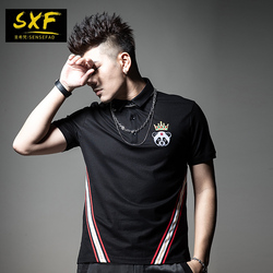 SXF圣希梵男士短袖polo衫刺绣拼接半袖2019夏季新款潮流保罗T恤