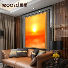 饰画现代新中式走廊过道挂画旭日东升红太阳油画 风景油画玄关装