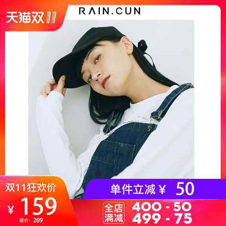然与纯2018秋装新牛仔背带裤女宽松直筒休闲九分裤学生显瘦工装裤商品大图