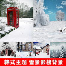 影款 婚纱摄影背景纸主题背景布儿童百天雪花雪景街道风景拍照墙纸