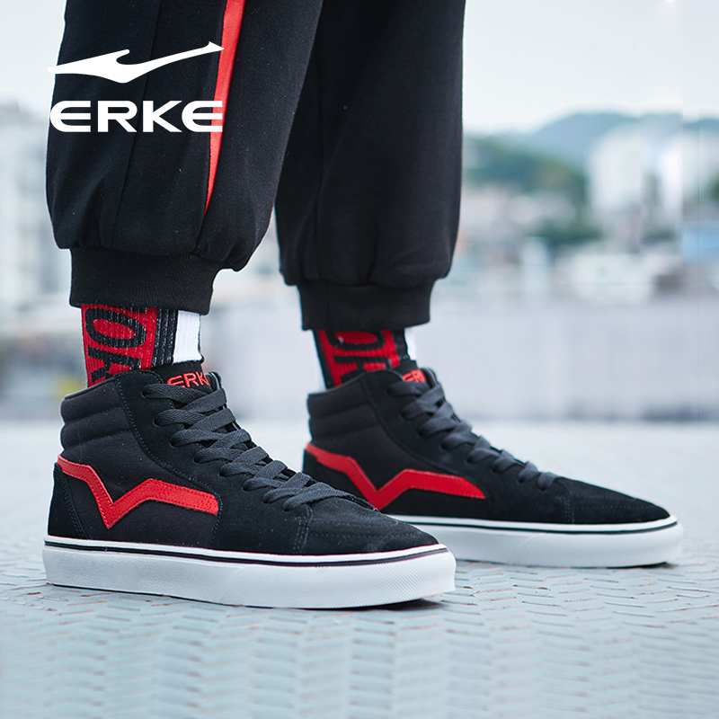 ERKE Men's Shoes High top Canvas Shoes Autumn/Winter 2018 New Versatile Skateboarding Casual Shoes Sneakers Men