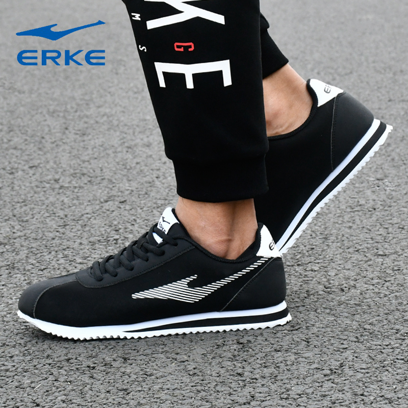 ERKE low top casual board shoes for men's autumn and winter leather upper thermal sports shoes black and white Agam fashion men's shoes