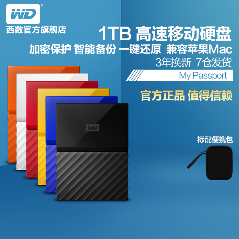 WD/西部数据移动硬盘1t My Passport 1tb移动硬移动盘USB3.0加密优惠券