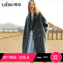 裂帛翻领宽松中长款毛呢大衣女2018冬季新款铆钉装饰慵懒呢子外套图片