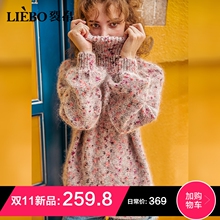 裂帛高领宽松套头毛衣女2018冬季新款螺纹灯笼袖慵懒风长袖针织衫图片