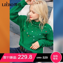 裂帛宽松刺绣长袖毛衣女2018冬季新款半樽领型套头慵懒风针织衫图片