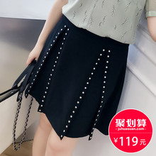 采多宝加大码女装2018胖妹妹夏装新款韩版黑色铆钉A字裙半裙Q2337图片