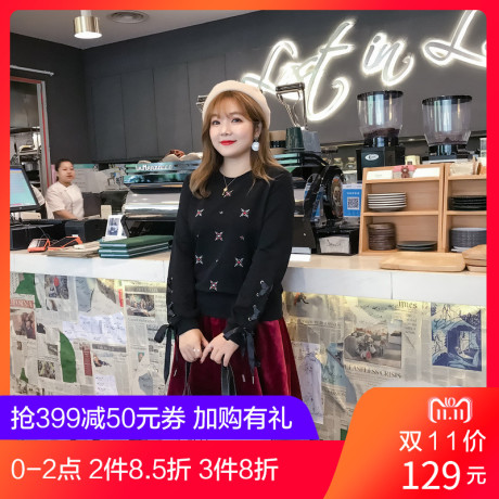 采多宝大码女装2018胖妹妹冬季新款韩版刺绣套头卫衣女显瘦Z0137商品大图