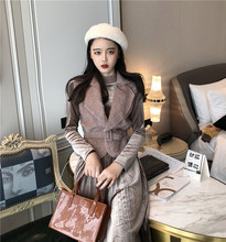 港味复古时尚套装女毛绒绒短款收腰马甲外套秋冬长袖连衣裙两件套