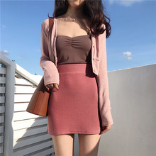 修身 包臀半身裙女 抹胸吊带背心 长袖 外搭 开衫 复古温柔淑女风短款