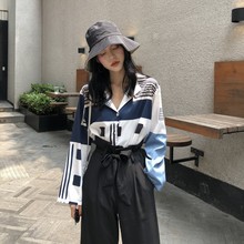 时尚套装女春秋装新款衬衣韩版宽松长袖衬衫高腰休闲阔腿裤两件套