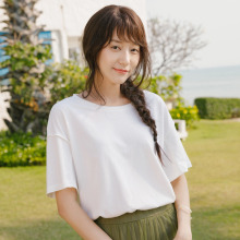 茵曼2018夏装新款文艺T恤短袖舒适全棉宽松显瘦拼接百搭ins上衣女图片
