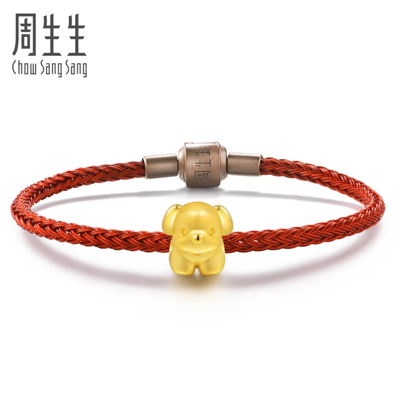 黄金足金Charme串珠可爱十二生肖狗转运珠89806C定价订制