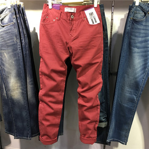 班尼路牛仔裤红色绿色男装贴身修身纯棉简约潮牛仔裤长裤
