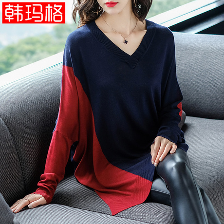 加肥大码女装秋季中长款毛衣套头胖mm200斤蝙蝠衫针织衫韩版宽松商品大图
