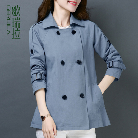 歌瑞拉短款风衣女韩版春秋2018女装新款 显瘦双排扣秋季外套女棉商品大图