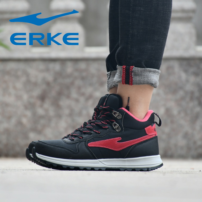 ERKE Women's Shoes Winter plush warm casual cotton shoes High top anti-skid wear-resistant running shoes Women's sports shoes