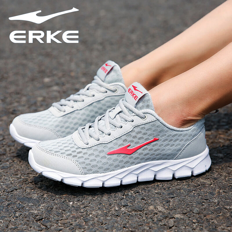 ERKE Women's Shoes Running Shoes Women's 2019 Summer Mesh Breathable Casual Sports Shoes Women's Light Mesh Running Shoes