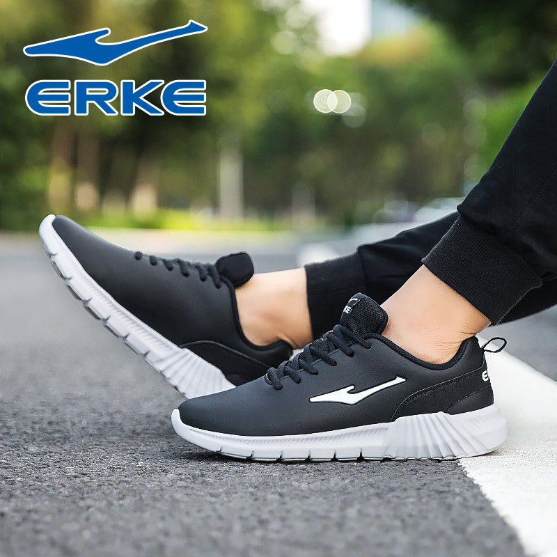 ERKE Running Shoes Spring Fashion Shoes Leather Men's Shoes Light Student Travel Shoes Men's Leisure Sports Shoes Men