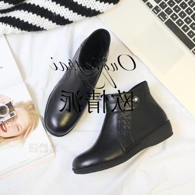 冬季女鞋加绒加时尚潮流百搭棉鞋真皮防滑平底短靴羊毛大码女靴子