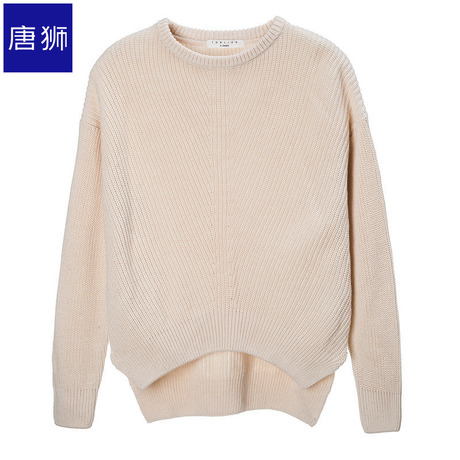 唐狮旗舰店2018冬装新款毛衣女圆领毛衫前短后长净色针织衫商品大图