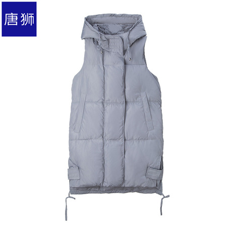 唐狮旗舰店2018冬装新款棉马夹女时尚净色连帽长款棉马甲外套商品大图