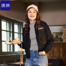 唐狮旗舰店2018秋装新款短外套女青年韩版净色印花字母棒球领图片