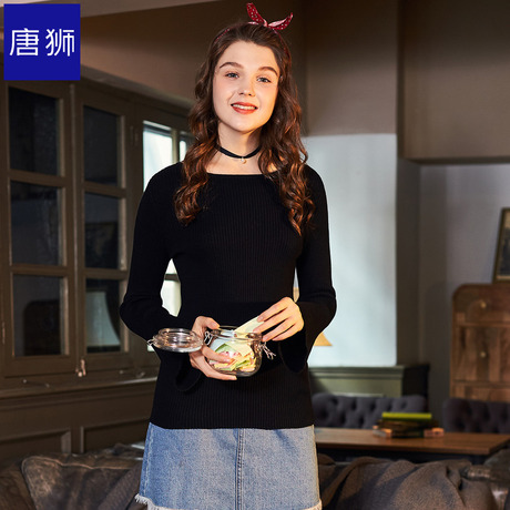 唐狮旗舰店2018秋装新款毛衣女甜美喇叭袖打底衫针织内搭毛衫商品大图