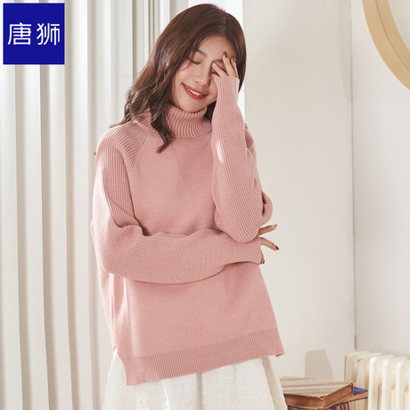 唐狮旗舰店2018冬装新款毛衣女高领宽松净色韩版时尚毛线衫商品大图