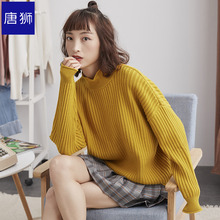 唐狮旗舰店2018冬装新款毛衣女净色宽松落肩小高领针织毛衫图片