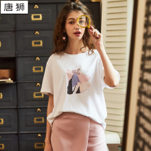 唐狮2018短袖女夏装新款宽松体恤印花Ulzzang短袖学生白色T恤女潮图片
