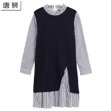 唐狮2018秋装新款连衣裙 女款背心裙加条纹衬衫裙两件套连衣裙图片