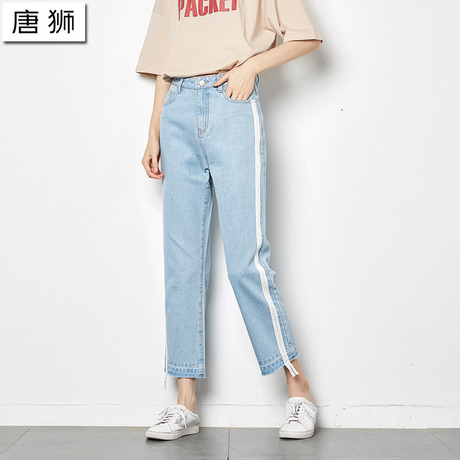 唐狮2018秋装新款时尚韩版休闲九分裤学生显瘦织带毛边牛仔裤女潮商品大图