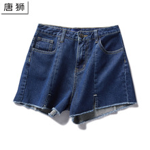 唐狮2018夏装新款牛仔裤女装牛仔短裤高腰学生韩版显瘦直筒裤子图片