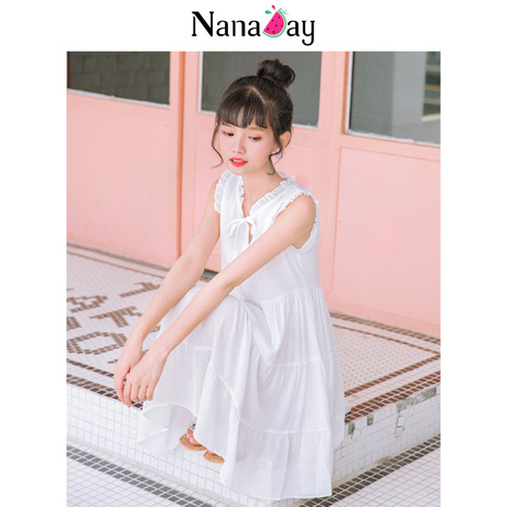 娜娜日记2018夏装新款女装韩版白色无袖短裙宽松显瘦雪纺连衣裙嫤商品大图