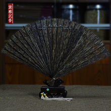 越南芽庄5A级沉香木折扇高油脂黑油老料镂空扇子复古高端工艺摆件