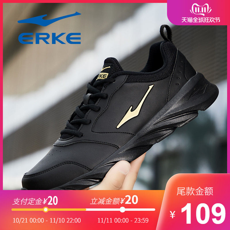 ERKE Men's Shoes Autumn Leather Shock Absorbing Breathable Running Shoes Warm Sports Shoes Men's Travel Casual Shoes Winter