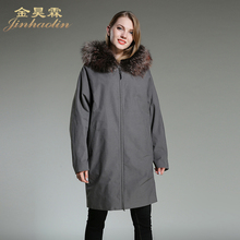 金昊霖尼克服女獭兔毛内胆派克大衣女中长款皮草外套大码女装新款图片