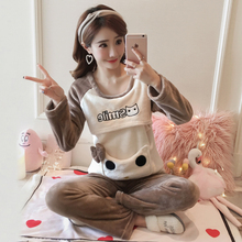秋冬季加厚哺乳珊瑚孕妇睡衣女产后法兰绒冬天加厚加绒月子服套装