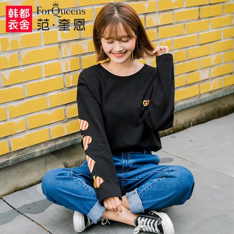 范奎恩韩版大码女装2018秋装新款胖MM宽松胖妹妹显瘦洋气长袖T恤商品大图
